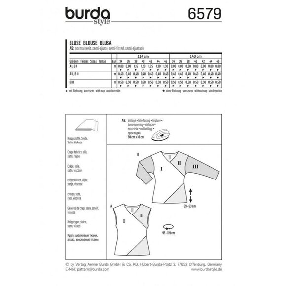 Burda Style 6579 Sewing Pattern Blouse Sizes 8-20 Semi-Fitted V-Neck - Picture 2 of 2